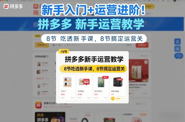 新手入门+运营进阶！拼多多新手运营教学，8节吃透新手课，8节搞定运营关-百川聊项目