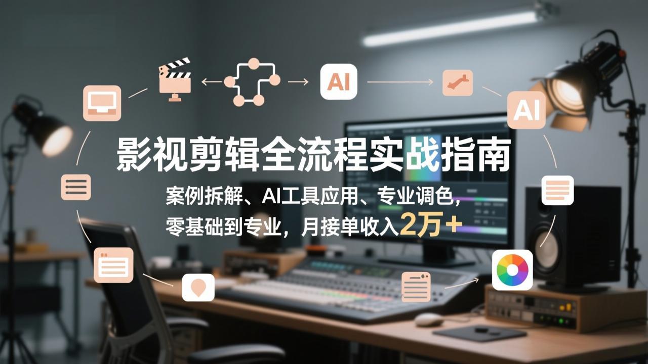 影视剪辑全流程实战指南，案例拆解、AI工具应用、专业调色，零基础到专业，月接单收入2万+-百川聊项目