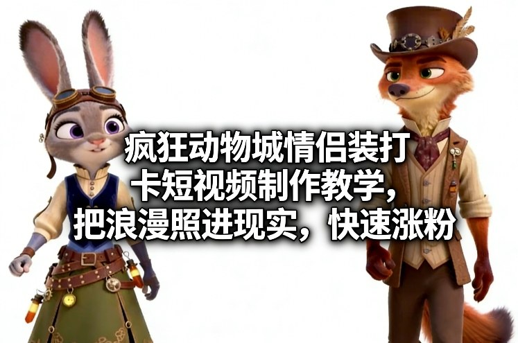 疯狂动物城情侣装打卡短视频制作教学，把浪漫照进现实，快速涨粉-百川聊项目