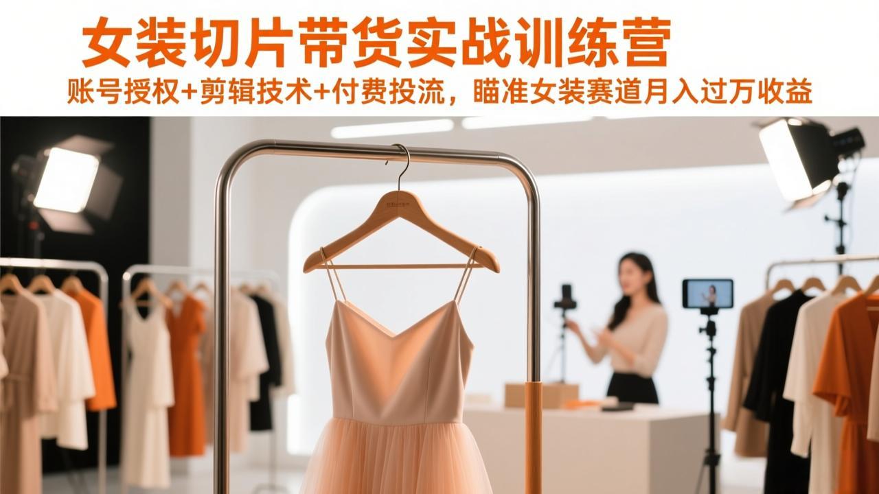 女装切片带货实战训练营，账号授权+剪辑技术+付费投流，瞄准女装赛道月入过万收益-百川聊项目