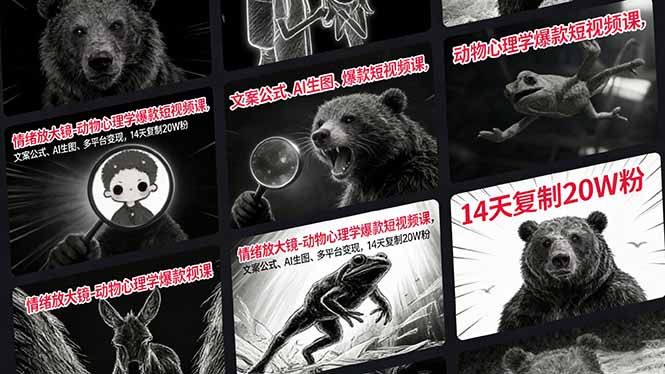 情绪放大镜-动物心理学爆款短视频课，文案公式、AI生图、多平台变现，14天复制20W粉-百川聊项目
