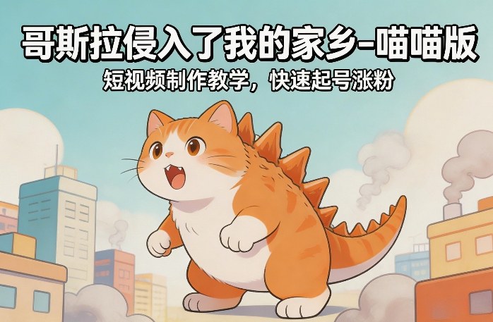 哥斯拉侵入了我的家乡–喵喵版短视频制作教学，快速起号涨粉-百川聊项目