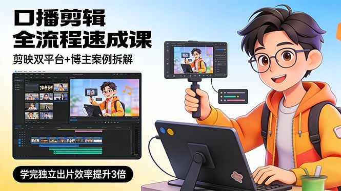 口播剪辑全流程速成课，剪映双平台+博主案例拆解，学完独立出片效率提升3倍-百川聊项目