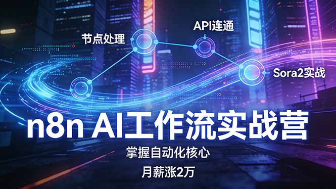 n8n AI工作流实战营,节点处理+API连通+Sora2实战,掌握自动化核心月薪涨2万-百川聊项目