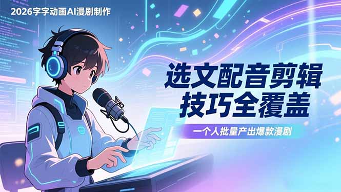 2026字字动画AI漫剧制作-1期，选文配音剪辑技巧全覆盖，一个人就能批量产出爆款漫剧-百川聊项目