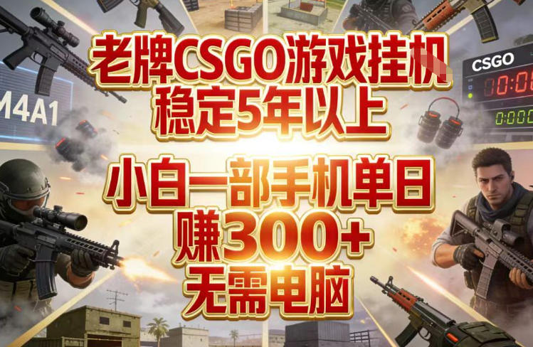 老牌CSGO游戏挂G，稳定5年以上，小白一部手机单日賺3张+，无需电脑【揭秘】-百川聊项目