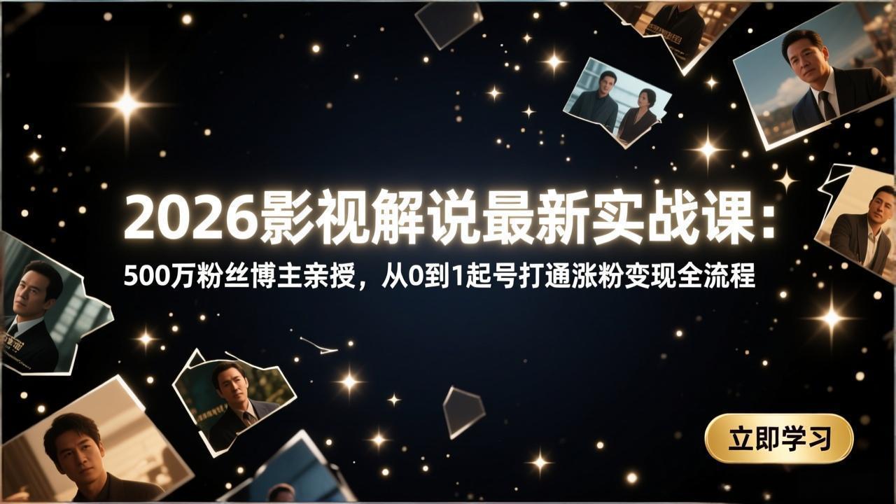 2026影视解说最新实战课：500万粉丝博主亲授，从0到1起号打通涨粉变现全流程-百川聊项目