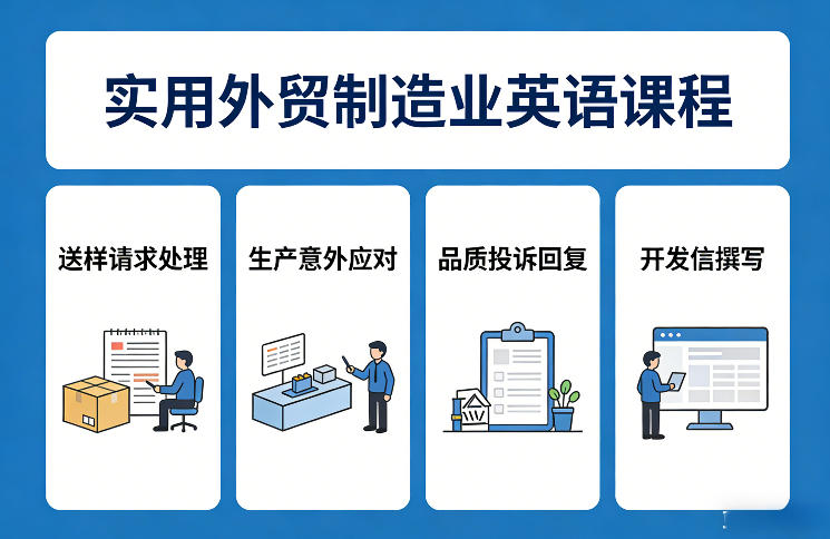 实用外贸制造业英语课程，教你专业处理送样请求、应对生产意外、回复品质投诉、撰写开发信等-百川聊项目