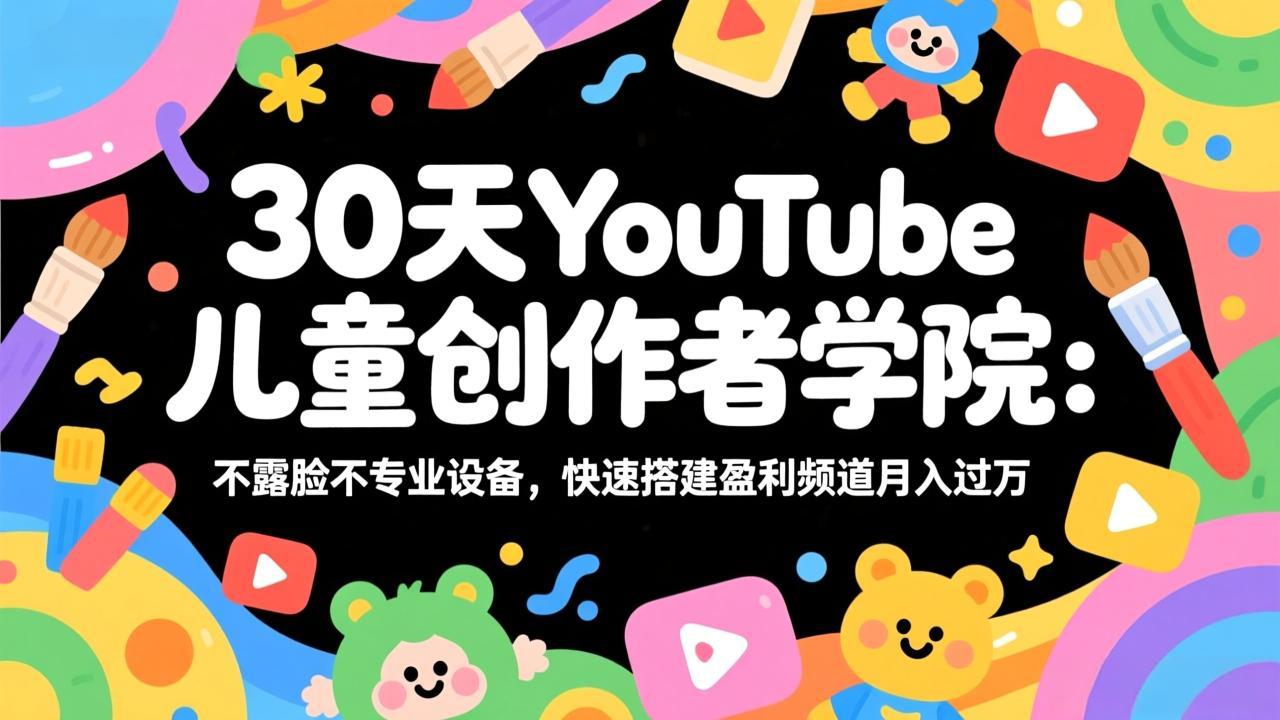 30天YouTube儿童创作者学院：不露脸不专业设备，快速搭建盈利频道月入过万-百川聊项目