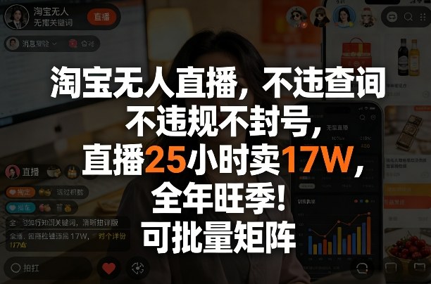 淘宝无人直播，不违规不封号，直播25小时卖17W，全年旺季！可批量矩阵【揭秘】-百川聊项目