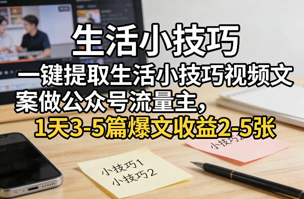 一键提取生活小技巧视频文案做公众号流量主，1天3-5篇爆文收益2-5张-百川聊项目