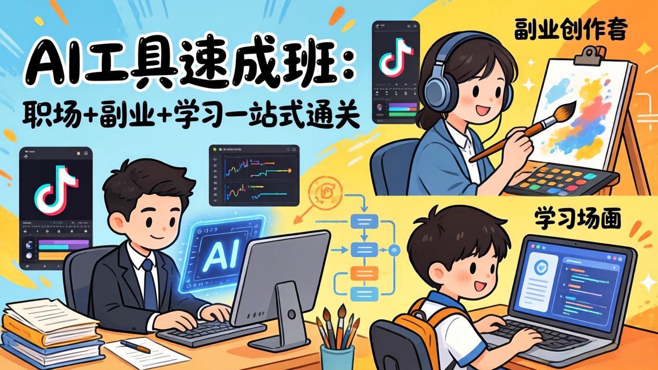 AI工具速成班:职场+副业+学习一站式通关,20+爆款类型+剪映技巧+抖音算法,0基础快速上手-百川聊项目