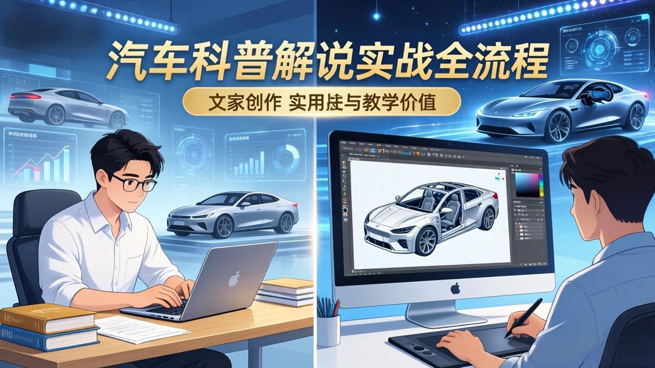 抖音汽车科普解说实战：文案+动画+画面处理+去水印全流程，打造专业汽车科普视频-百川聊项目