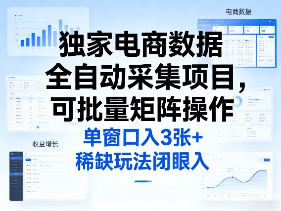 独家电商数据全自动采集项目，可批量矩阵操作，单窗口日入3张+，稀缺玩法闭眼入【揭秘】-百川聊项目