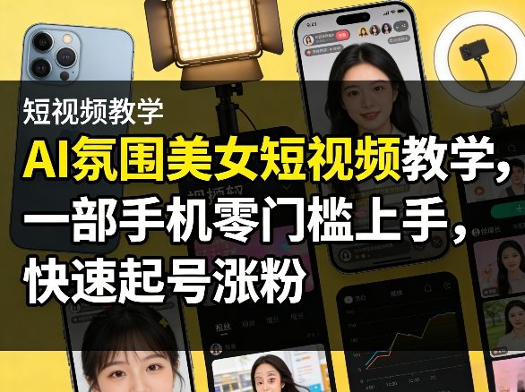 AI氛围美女短视频教学，一部手机零门槛上手，快速起号涨粉-百川聊项目