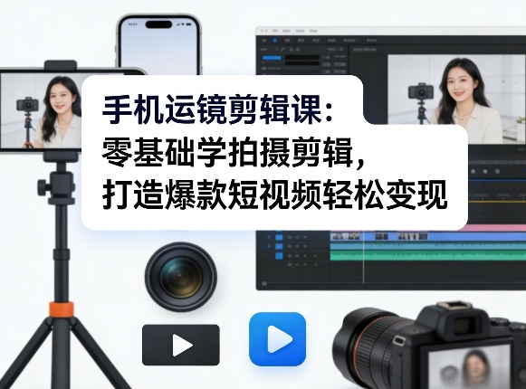 手机运镜剪辑课：零基础学拍摄剪辑，打造爆款短视频轻松变现-百川聊项目