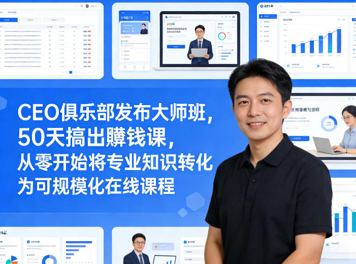 CEO俱乐部发布大师班，50天搞出賺钱课，从零开始将专业知识转化为可规模化在线课程-百川聊项目