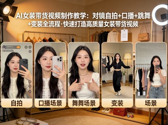 AI女装带货视频制作教学，对镜自拍、口播、跳舞、变装全流程，快速打造高质量女装带货视频-百川聊项目