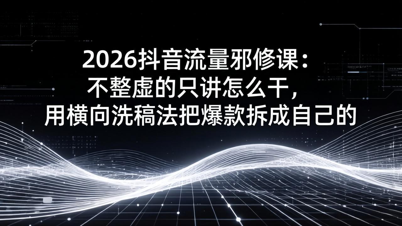 2026抖音流量邪修课：不整虚的只讲怎么干，用横向洗稿法把爆款拆成自己的-百川聊项目