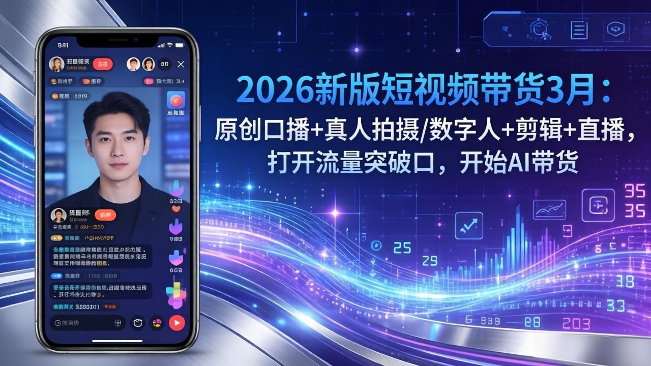 2026新版短视频带货3月：原创口播+真人拍摄/数字人+剪辑+直播，打开流量突破口，开始AI带货-百川聊项目