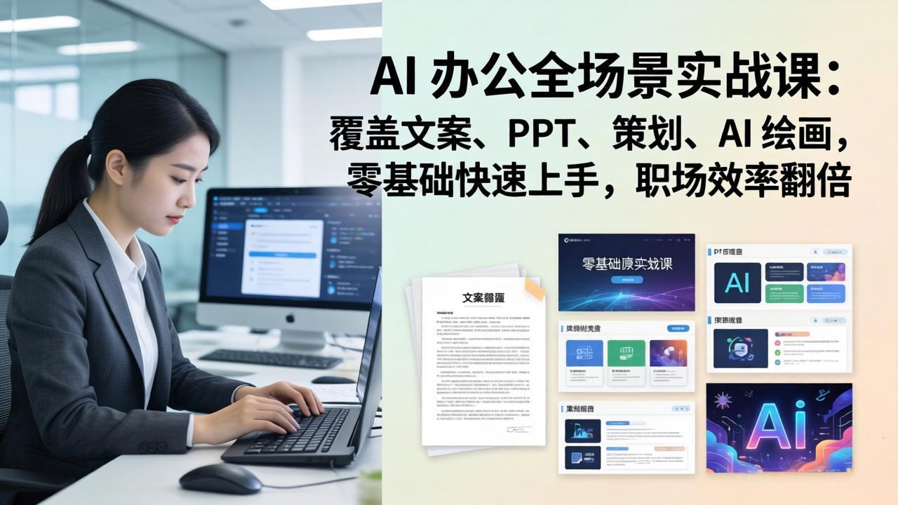 AI 办公全场景实战课：覆盖文案、PPT、策划、AI 绘画，零基础快速上手，职场效率翻倍-百川聊项目