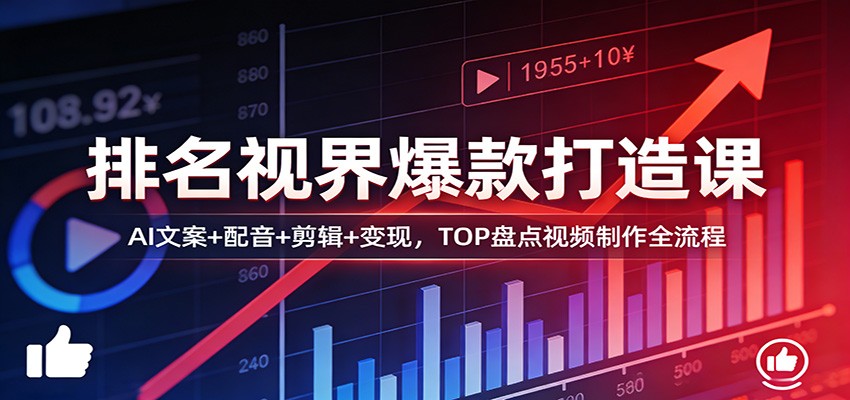 排名视界爆款打造课：AI文案+配音+剪辑+变现，TOP盘点视频制作全流程-百川聊项目