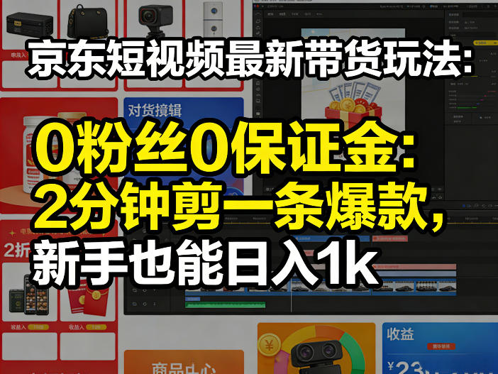 京东短视频最新带货玩法,0粉丝0保证金,2分钟剪一条爆款,新手也能日入1k+【揭秘】-百川聊项目