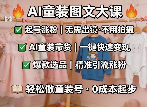 AI童装图文剪辑，某社群童装图文大课，起号涨粉、AI童装带货、爆款选品，无需出镜和拍摄-百川聊项目