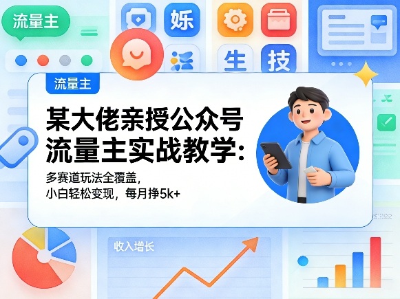 某大佬亲授公众号流量主实战教学：多赛道玩法全覆盖，小白轻松变现，每月多挣5k+-百川聊项目