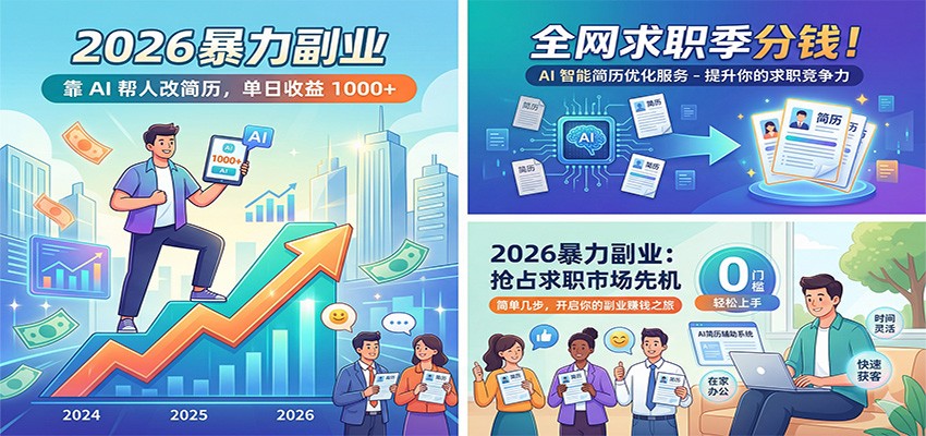 2026暴力副业：靠AI帮人改简历，单日收益1000+，全网求职季分钱-百川聊项目