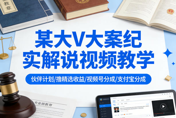 某大V大案纪实解说视频教学，可做伙伴计划、撸精选收益，视频号和支付宝分成计划均可-百川聊项目