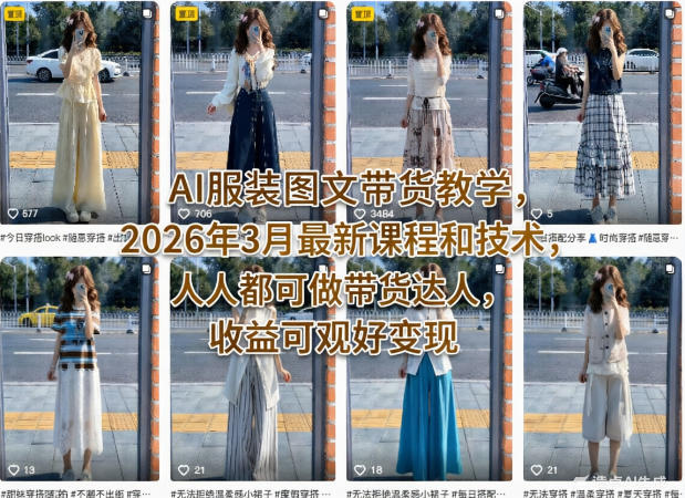 AI服装图文带货教学，2026年3月最新课程和技术，人人都可做带货达人，收益可观好变现-百川聊项目