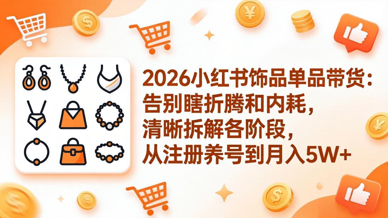 2026小红书饰品单品带货：告别瞎折腾和内耗，清晰拆解各阶段，从注册养号到月入5W+-百川聊项目