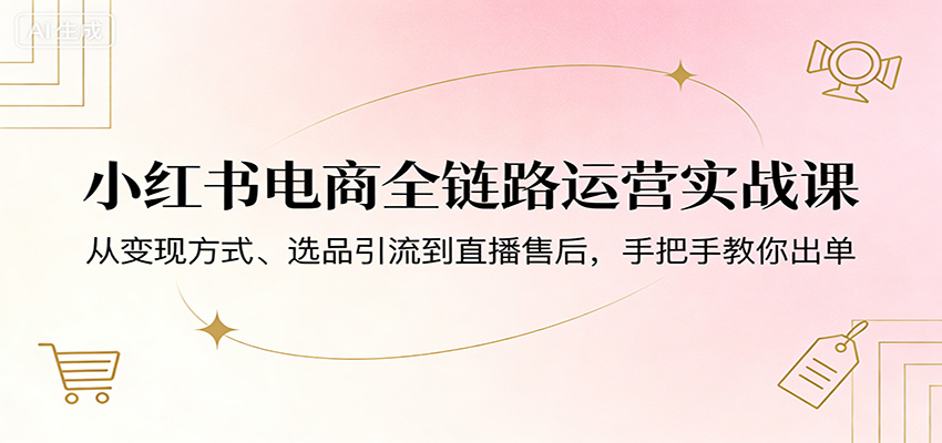 小红书电商全链路运营实战课:从变现方式、选品引流到直播售后,手把手教你出单-百川聊项目