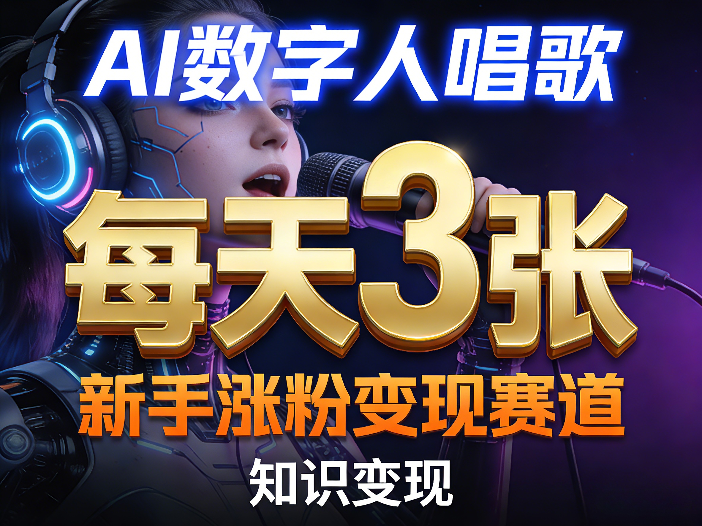 AI数字人唱歌，新手涨粉变现赛道，每天3张和知识付费，副业必备-百川聊项目