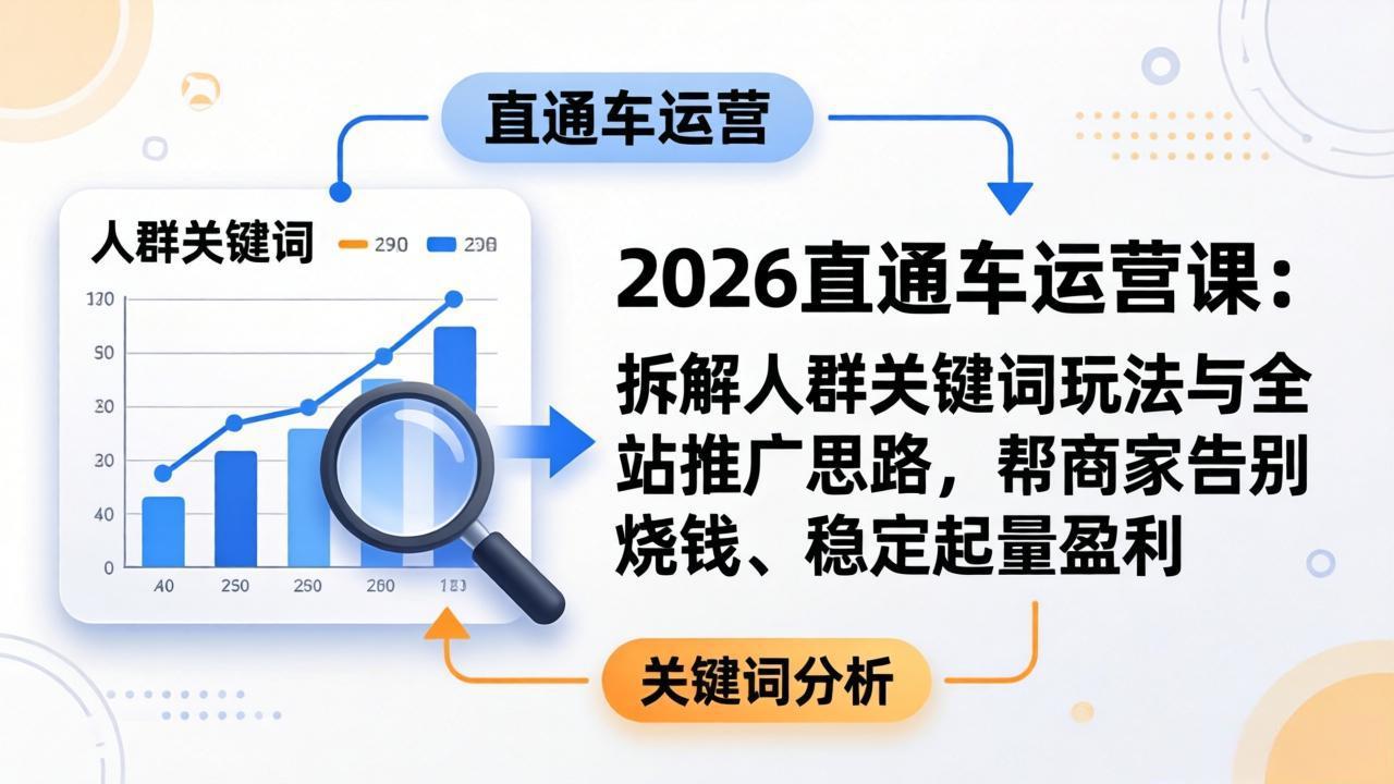 2026直通车运营课：拆解人群关键词玩法与全站推广思路，帮商家告别烧钱、稳定起量盈利-百川聊项目