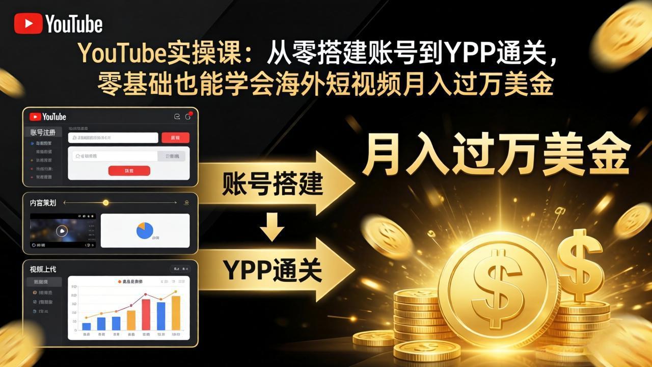 YouTube实操课：从零搭建账号到YPP通关，零基础也能学会海外短视频月入过万美金-百川聊项目