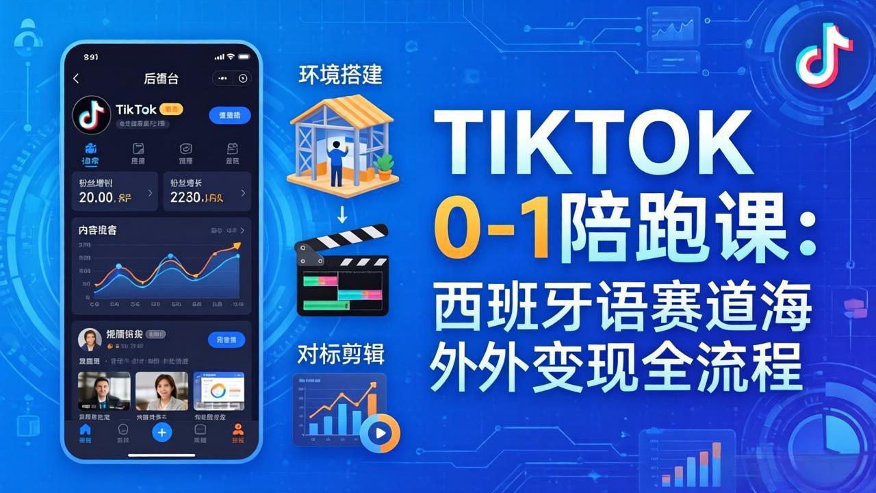 TIKTOK 0-1 陪跑课：从环境搭建到刷对标剪辑，西班牙语赛道海外变现全流程-百川聊项目