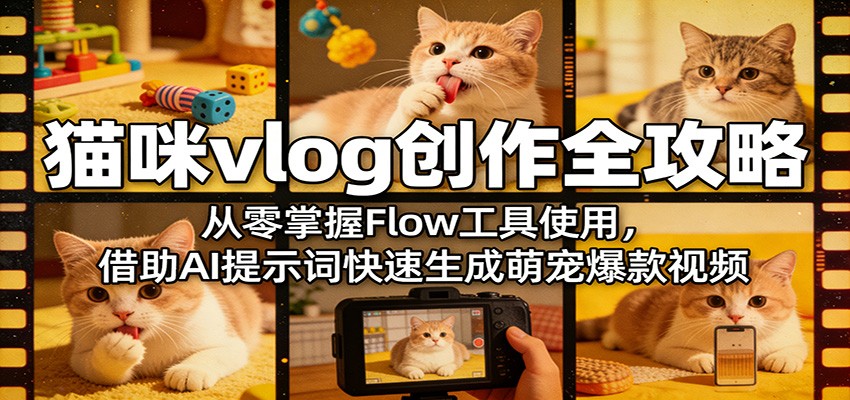 猫咪vlog创作全攻略：从零掌握Flow工具使用，借助AI提示词快速生成萌宠爆款视频-百川聊项目
