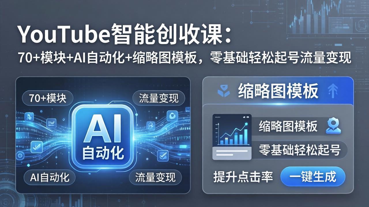 YouTube智能创收课：70+模块+AI自动化+缩略图模板，零基础轻松起号流量变现-百川聊项目