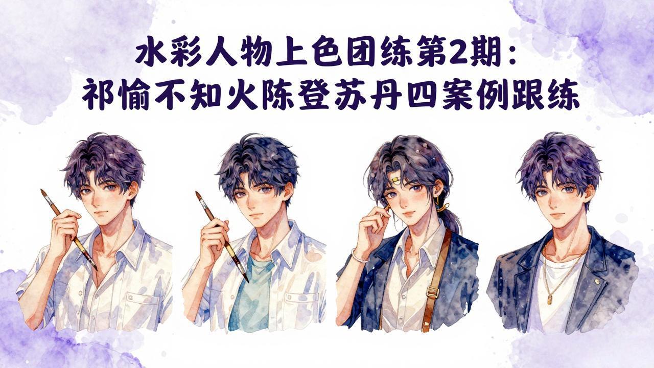 水彩人物上色团练第2期：祁煜不知火陈登苏丹四案例跟练，手把手提升绘画能力-百川聊项目