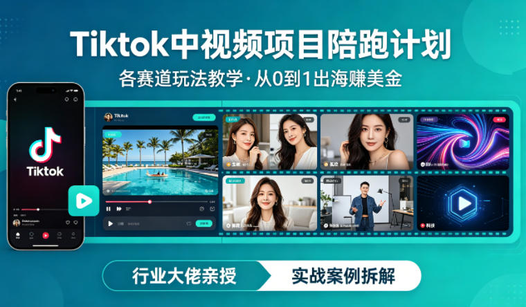 某大佬的Tiktok中视频项目陪跑，涵盖TK各个赛道玩法教学，从0到1出海賺美金-百川聊项目