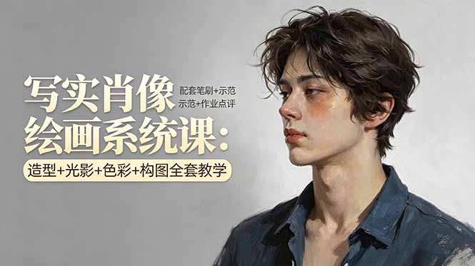 写实肖像绘画系统课:造型+光影+色彩+构图全套教学,配套笔刷+示范+作业点评-百川聊项目