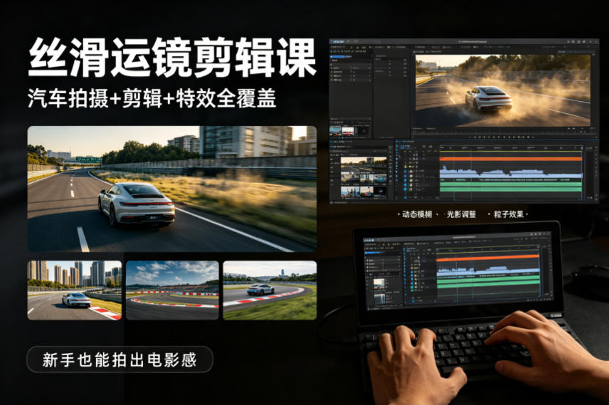 大叔丝滑运镜剪辑课，汽车拍摄+剪辑+特效全覆盖，新手也能拍出电影感-百川聊项目