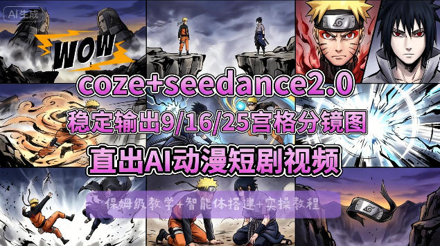 [COZE搭建教学]COZE+即梦Seedance 2.0稳定输出9-16-25宫格分镜图直出AI漫剧视频-百川聊项目