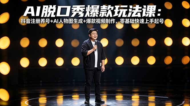 AI脱口秀爆款玩法课：抖音注册养号+AI人物图生成+爆款视频制作，零基础快速上手起号-百川聊项目