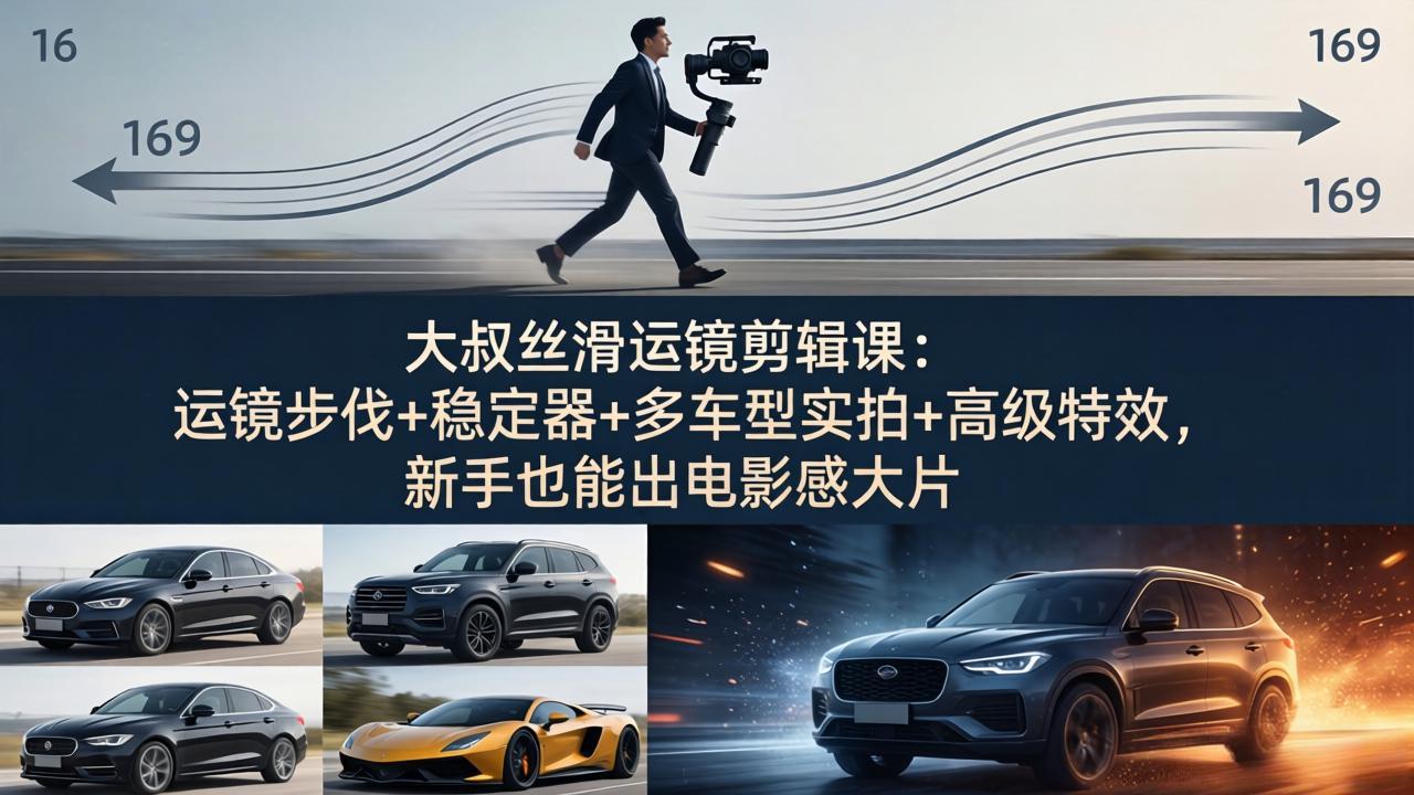 大叔丝滑运镜剪辑课:运镜步伐+稳定器+多车型实拍+高级特效,新手也能出电影感大片-百川聊项目