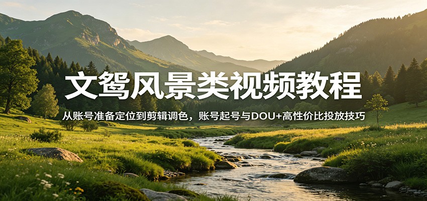 文鸳风景类视频教程：从账号准备定位到剪辑调色，账号起号与DOU+高性价比投放技巧-百川聊项目