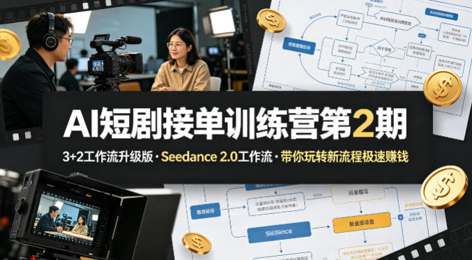 AI短剧接单训练营第2期,3+2工作流升级版,Seedance 2.0工作流,带你玩转新流程极速賺钱-百川聊项目