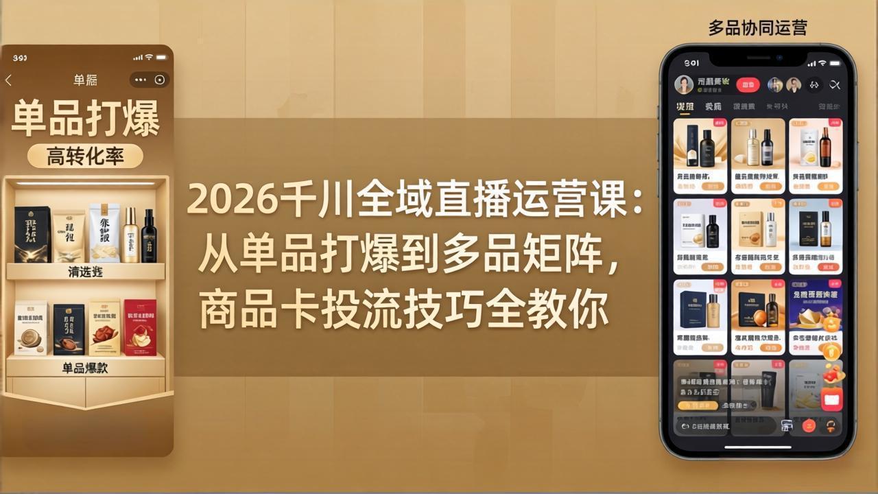 2026千川全域直播运营课：从单品打爆到多品矩阵，商品卡投流技巧全教你-百川聊项目